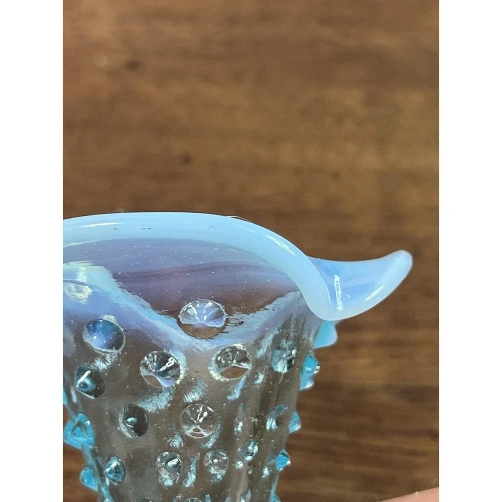 As Is-vtg Fenton Hobnail Blue Opalescent  Toothpick Holder Cornucopia
